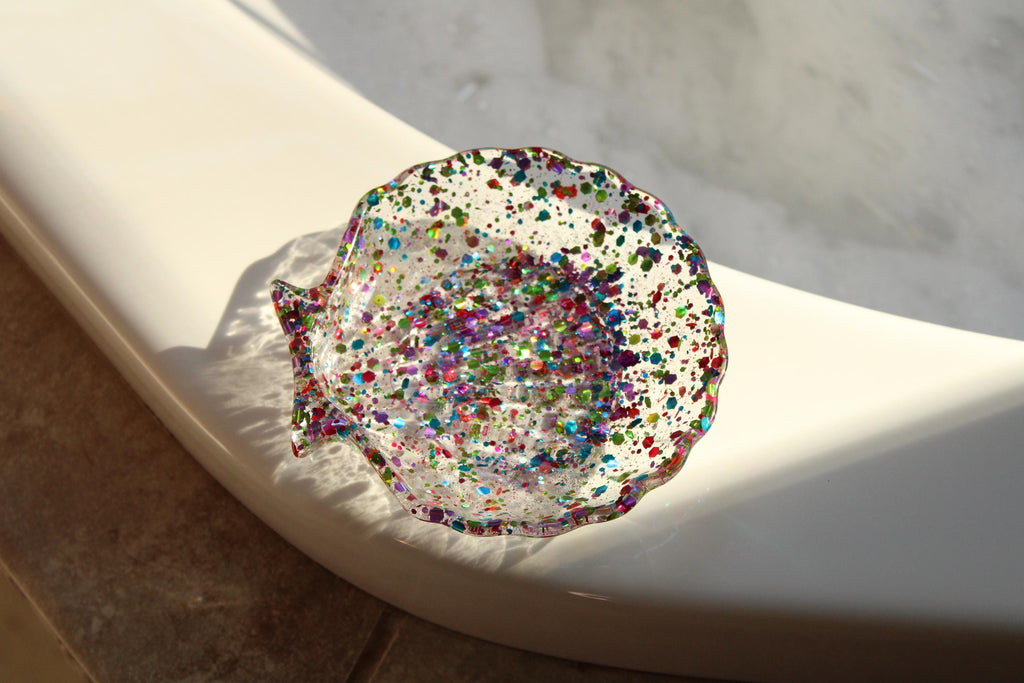 Rainbow colored seashell soap dish