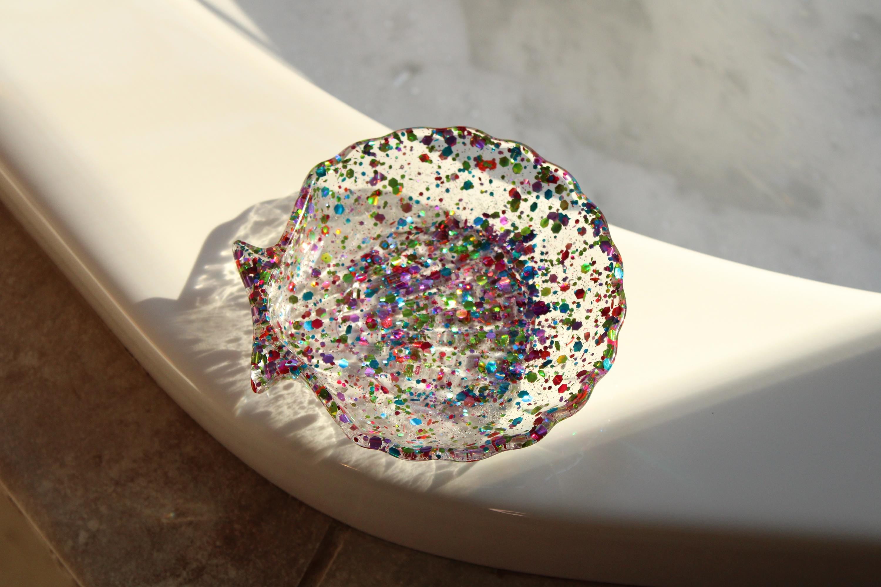 Rainbow colored seashell soap dish