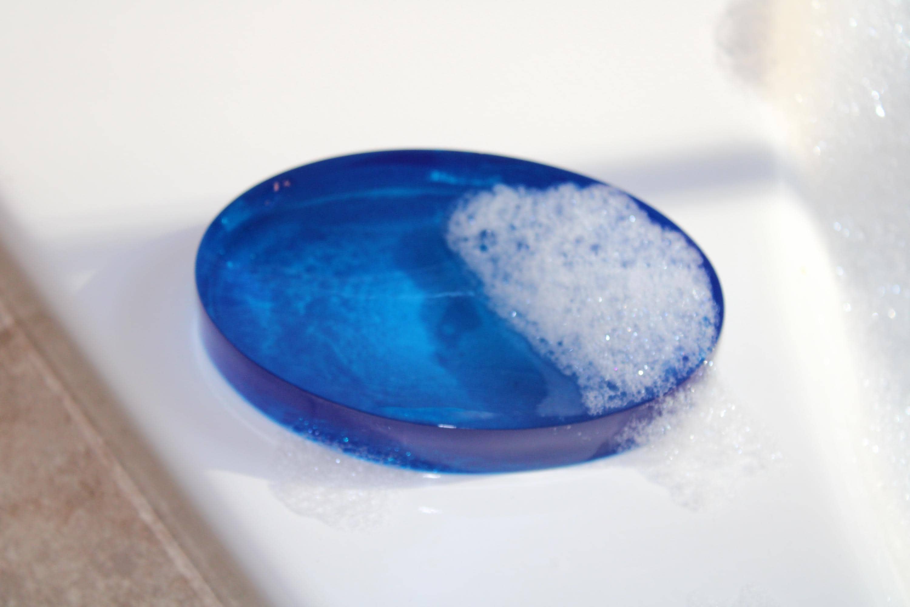 Blue Modern Soap Dish - Oval Design - Translucent Blue Bathroom Decor