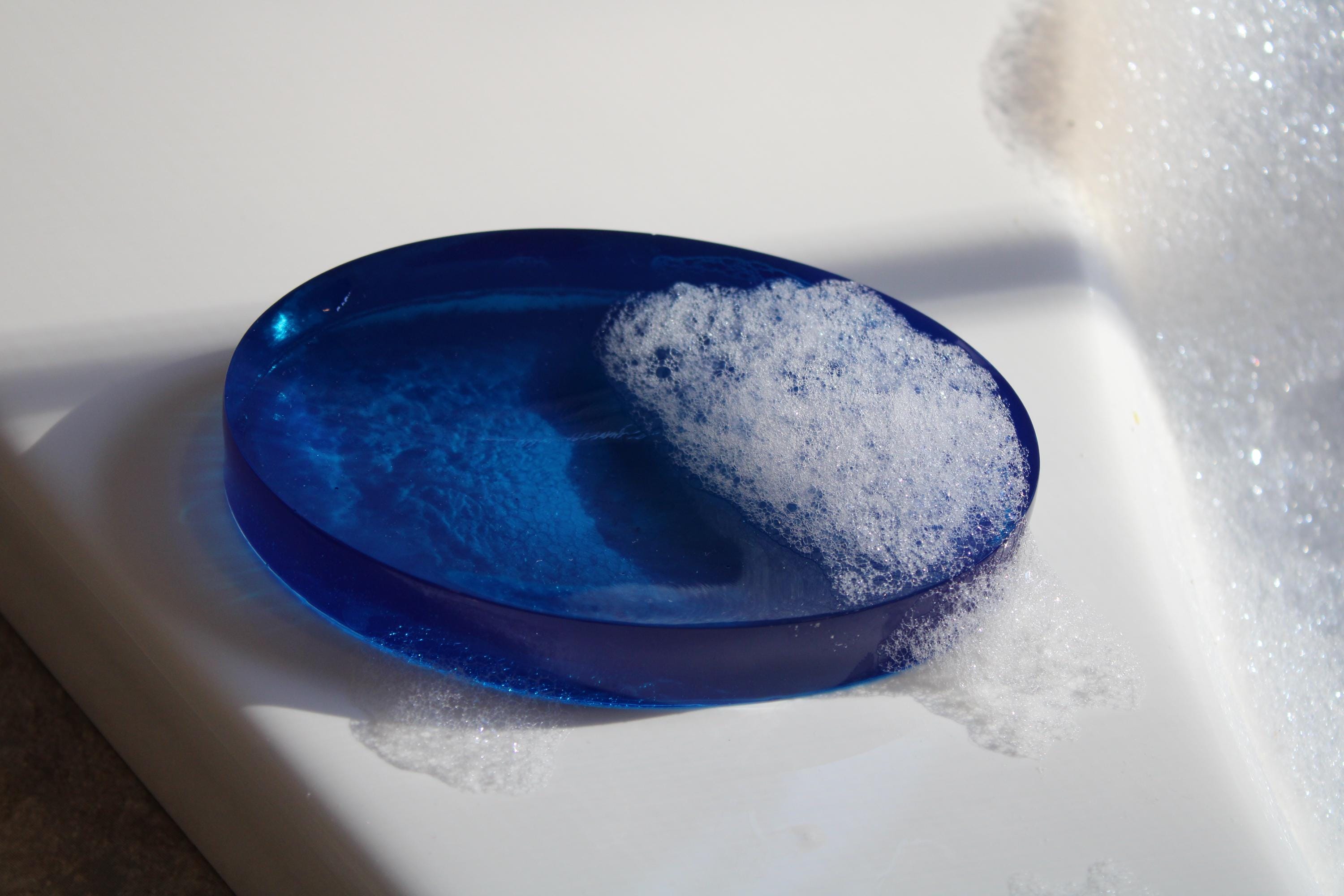 Blue Modern Soap Dish - Oval Design - Translucent Blue Bathroom Decor