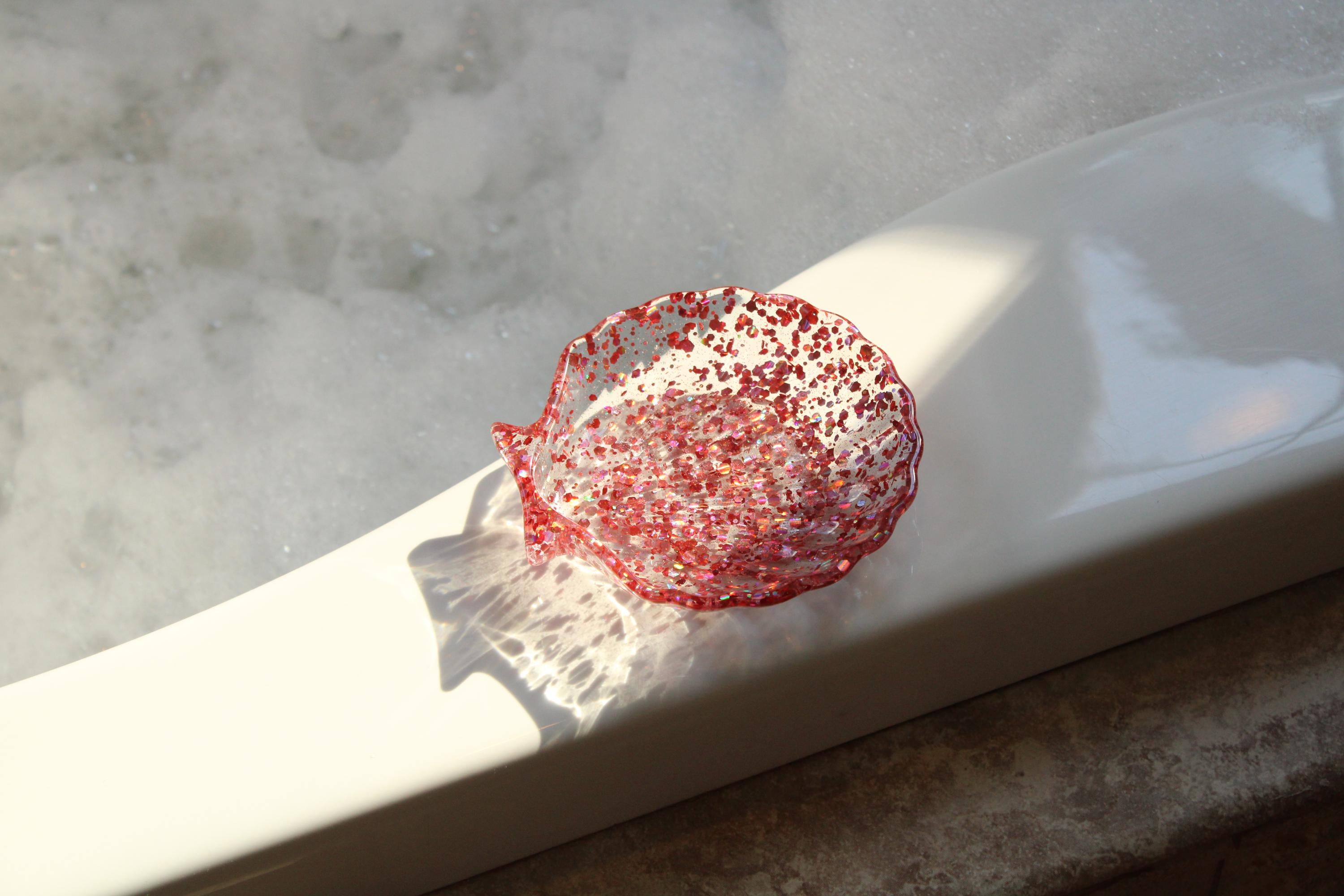 Pink sequin resin shell soap dish