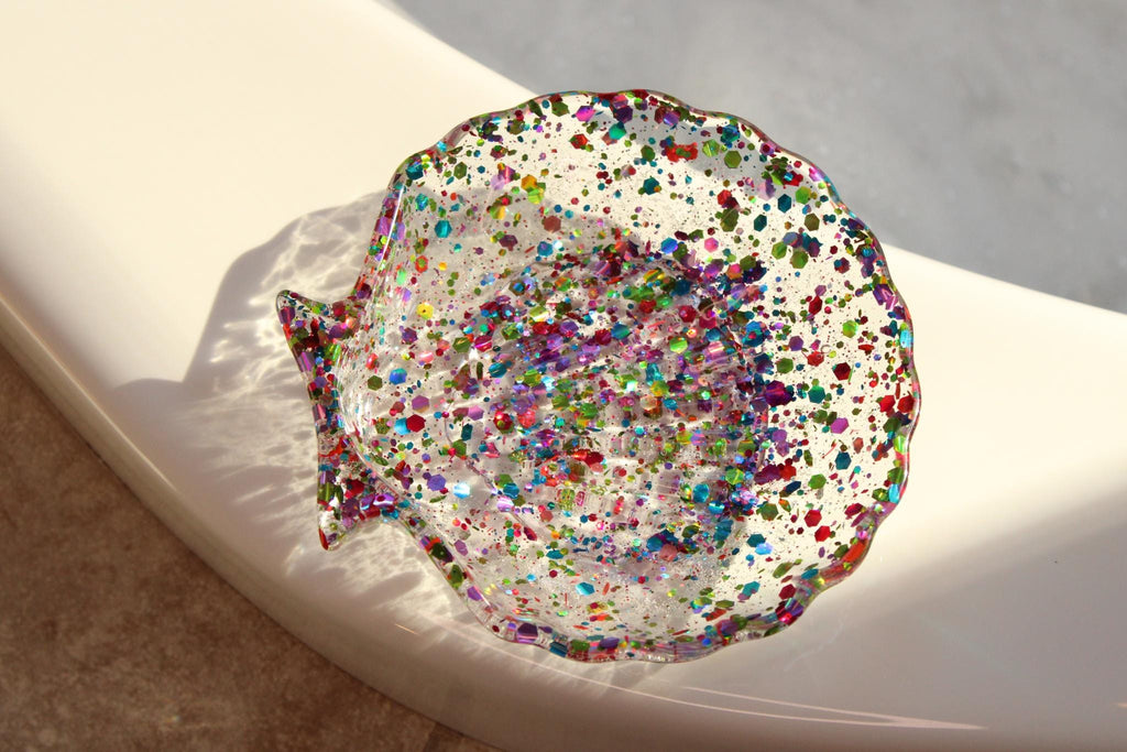 Rainbow sequin seashell soap dish