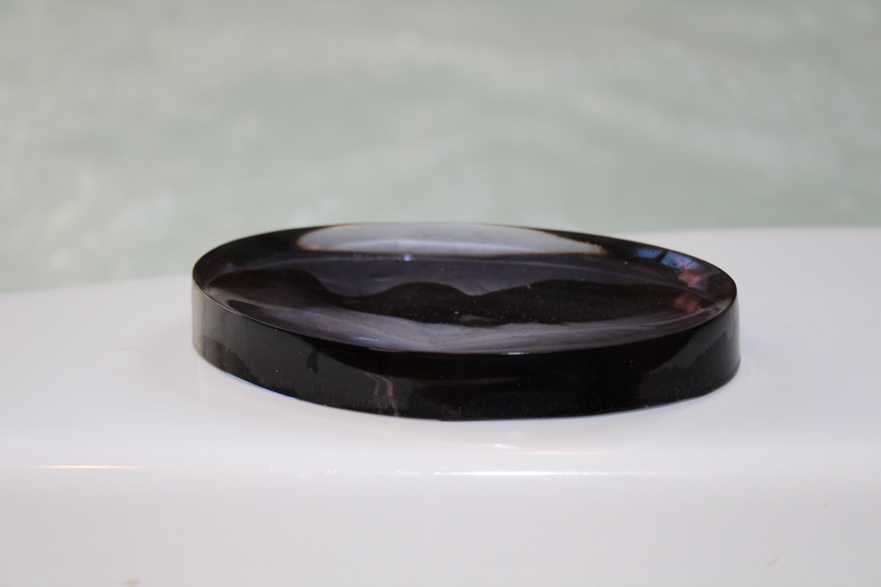 Black Modern Soap Dish - Oval Design - Translucent Black Bathroom Decor