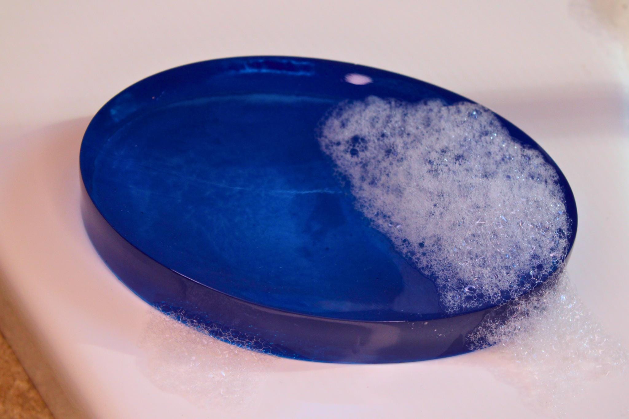 Blue Modern Soap Dish - Oval Design - Translucent Blue Bathroom Decor