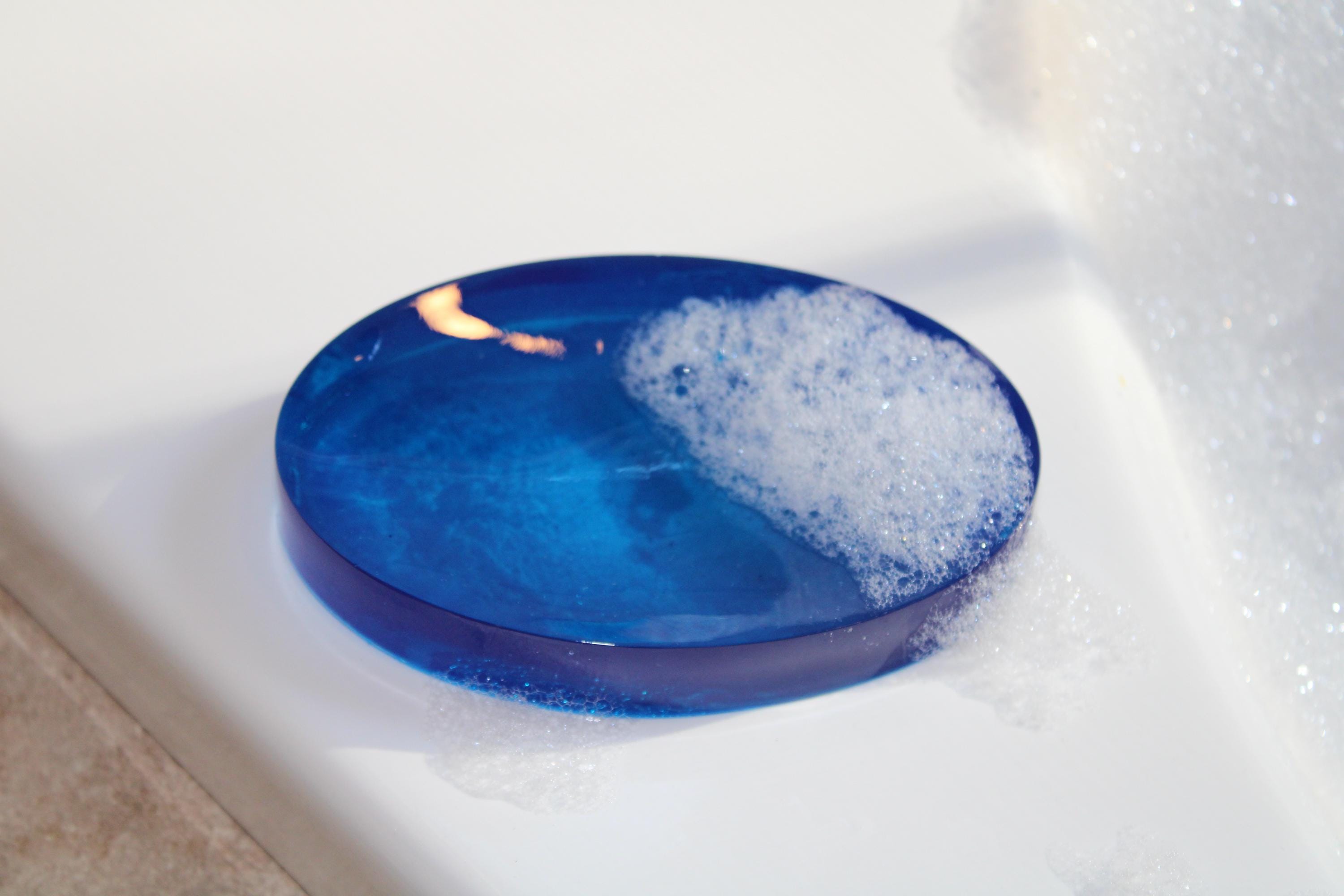 Blue Modern Soap Dish - Oval Design - Translucent Blue Bathroom Decor