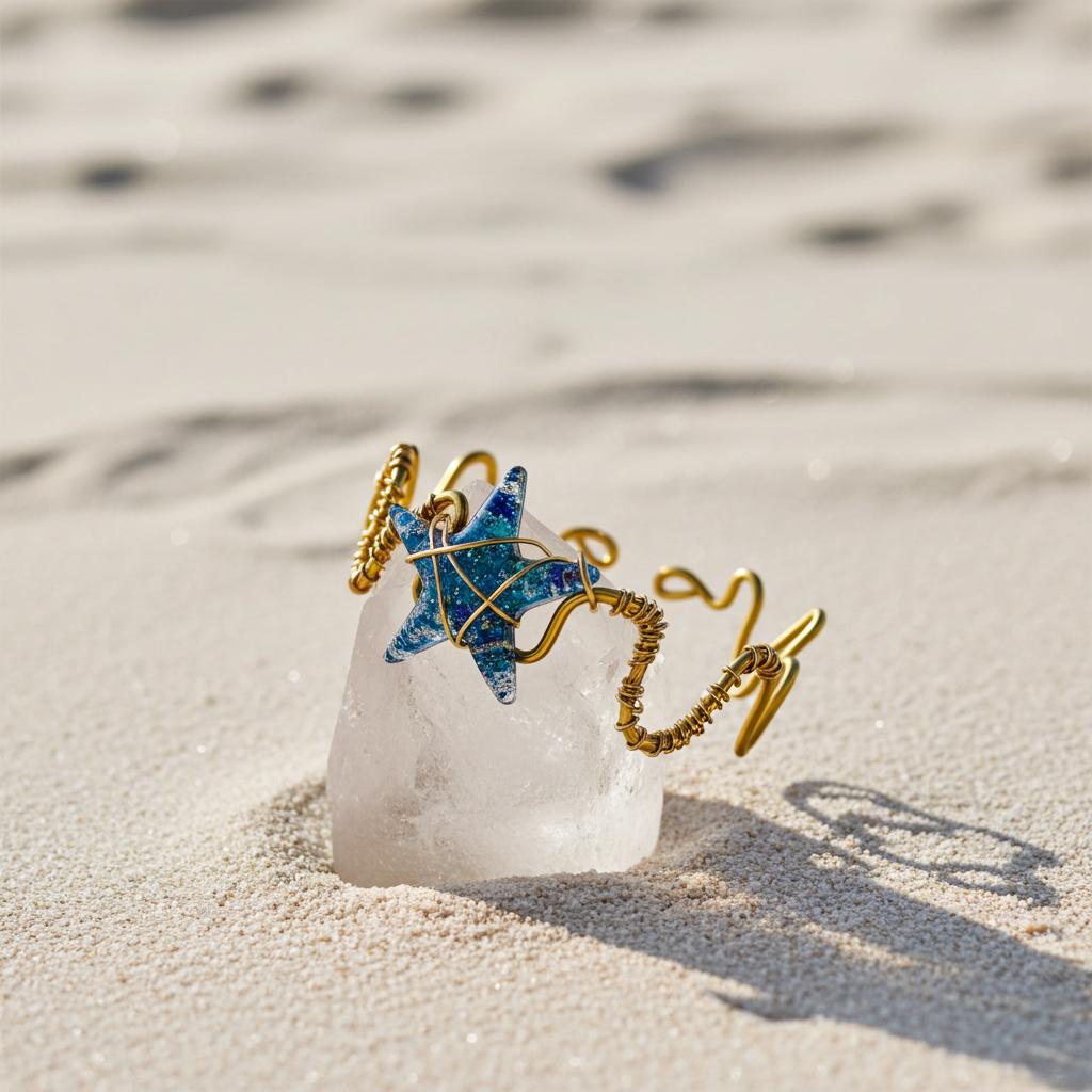Blue starfish bracelet on a sandy background