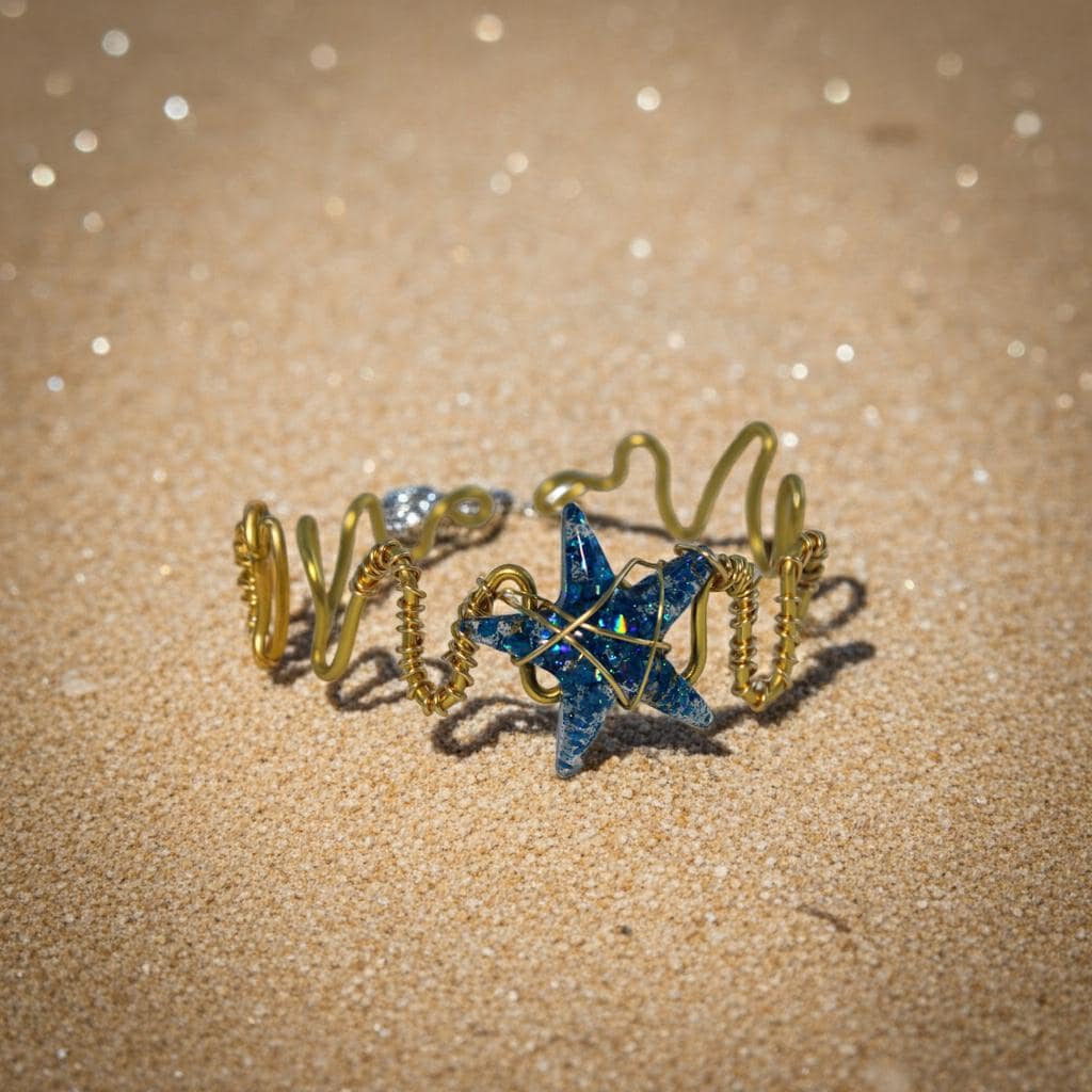 Starfish copper bracelet on the sand
