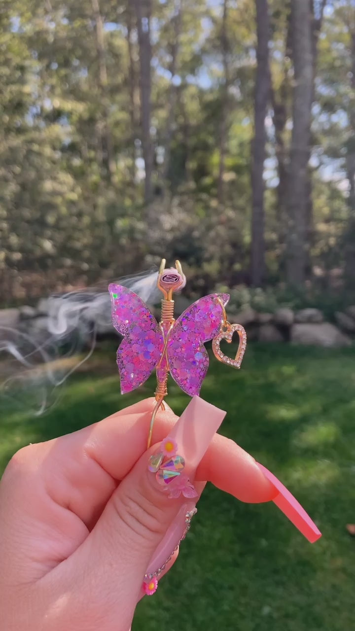 Purple Sequin Butterfly Smoking Accessory With A Faux Lit Joint 